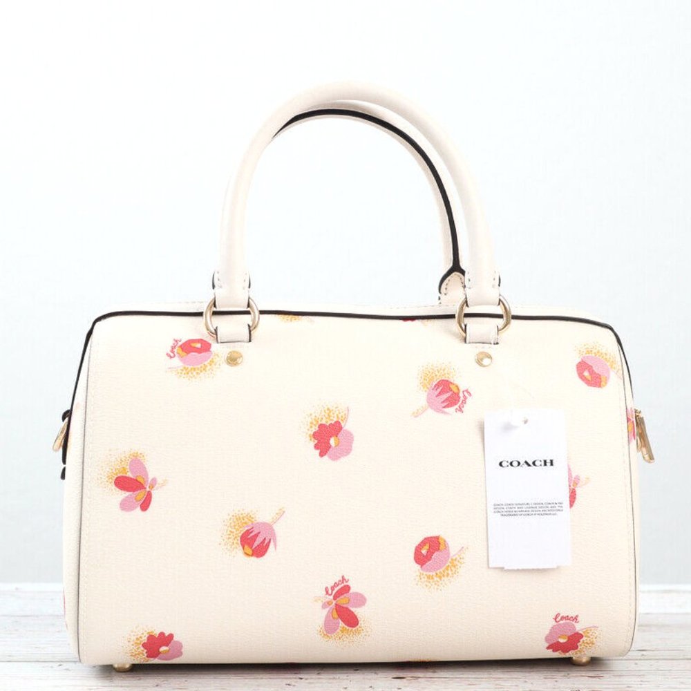 BNWT Coach Rowan Floral Leather Canvas Chalk White Bag Satchel Cross Body C5801 - Picture 15 of 16